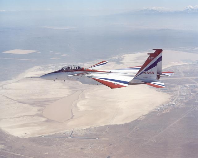 NASA image: NASA Dryden's highly modified F-15B aircraft, tail number 837, serves as an Intelligent Flight Control System (IFCS) research testbed aircraft