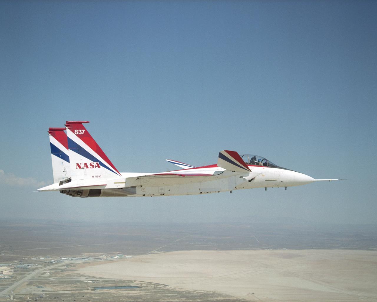 NASA Dryden's highly modified F-15B aircraft, tail number 837, serves as an Intelligent flight Control System (IFCS) research testbed aircraft. 