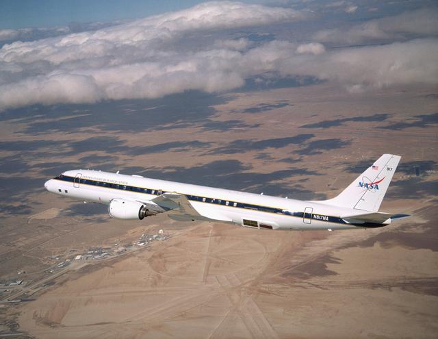 NASA image: NASA's Airborne Science DC-8, displaying new colors in a check flight Feb. 24, 2004, over the Dryden Flight Research Center