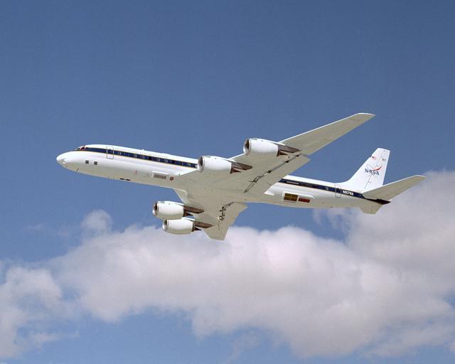 NASA image: NASA's DC-8 Airborne Science research aircraft, in new colors and markings, takes off Feb. 24, 2004