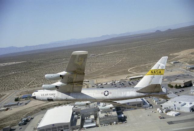 NASA image: NASA's B-52B aircraft over the Dryden Flight Research Center after the successful launch of the second X-43A hypersonic research vehicle