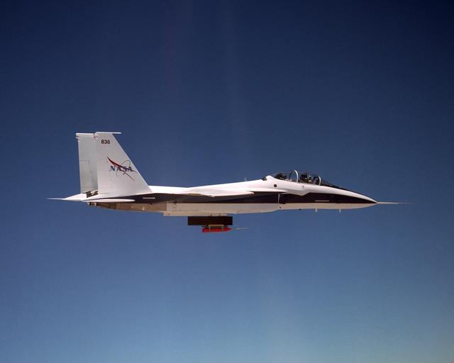 NASA image: NASA's F-15B conducts a local Mach investigation flight over California's Mojave Desert.