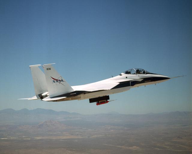 NASA image: NASA's F-15B conducts a local Mach investigation flight over California's Mojave Desert.