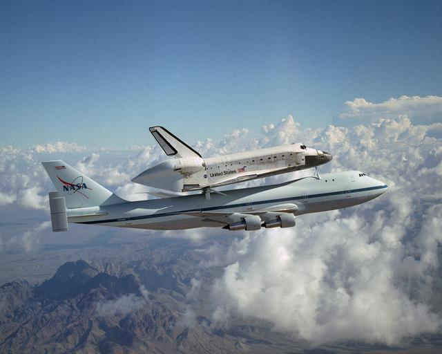 NASA image: The Space Shuttle Discovery hitched a ride on a special 747 carrier aircraft for the flight from California to the Kennedy Space Center, FL, on August 19, 2005