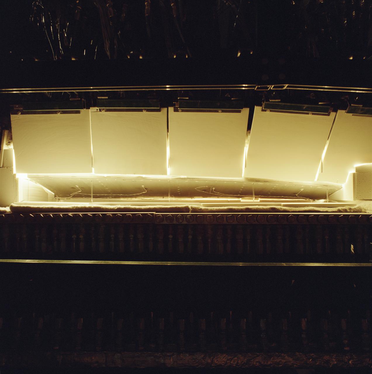 The X-37 advanced technology demonstrator flaperon unit was one of the first ever thermal and mechanical qualification tests of a carbon-carbon control surface designed for space flight. The test also featured extensive use of high-temperature fiber optic strain sensors. Peak temperatures reached 2,500 degrees Fahrenheit.