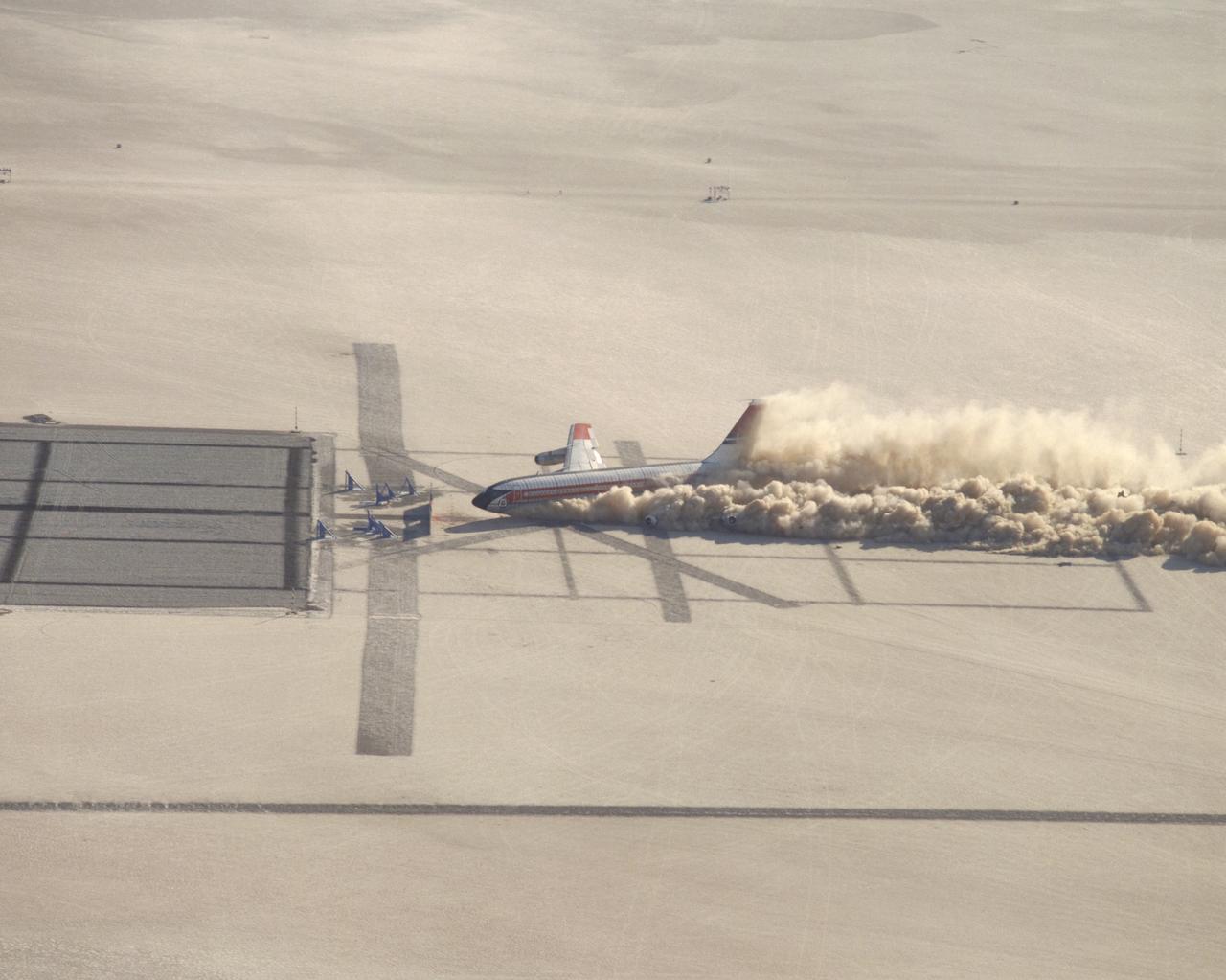 CID (Controlled Imact Demonstrator) Aircraft prior to wing cutter impact during lakebed skid.