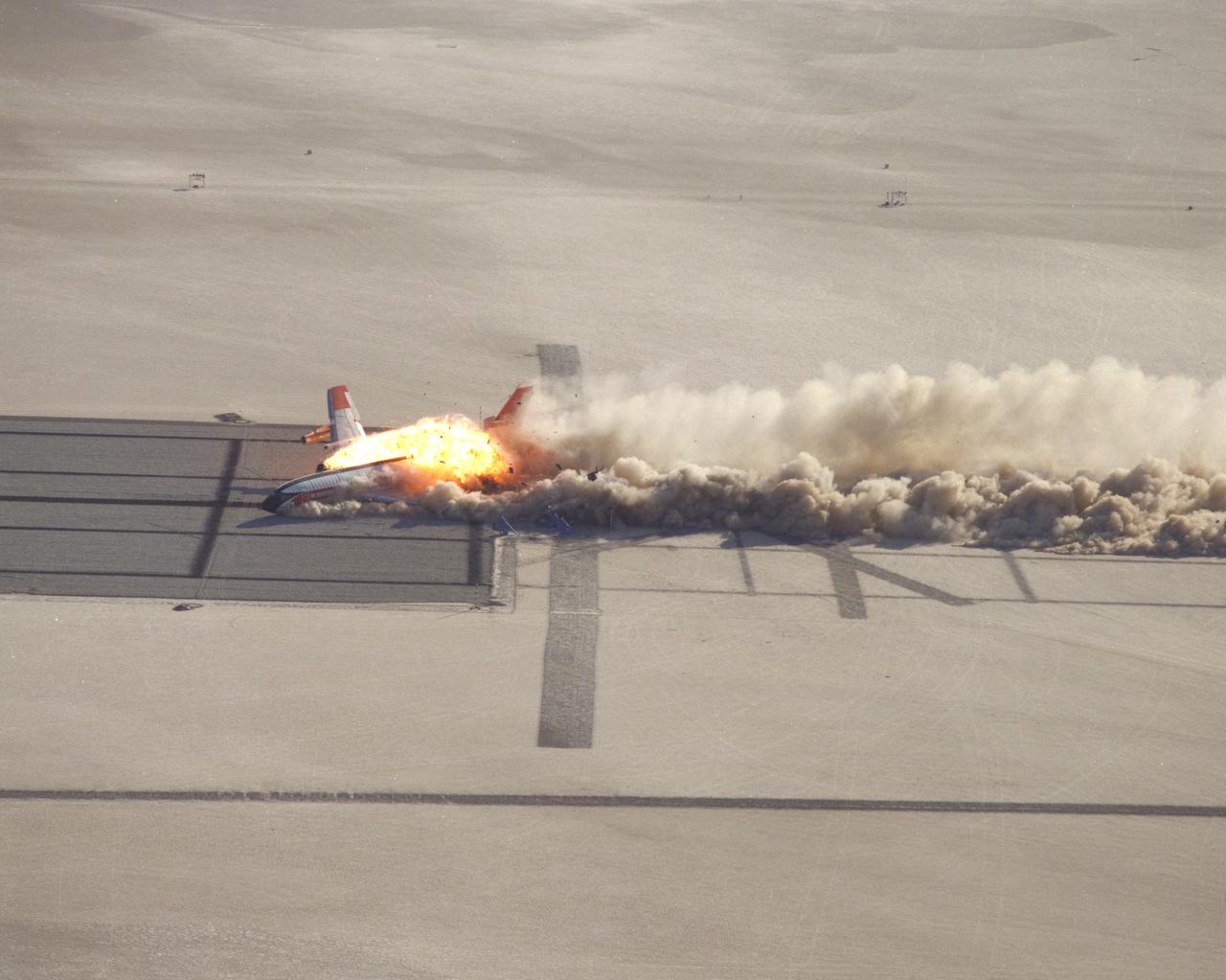CID (Controlled Imact Demonstrator) Aircraft skid after wing cutter impact.