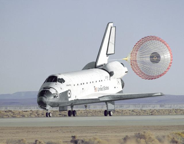 NASA image: STS-66 Edwards Landing with Drag Chute