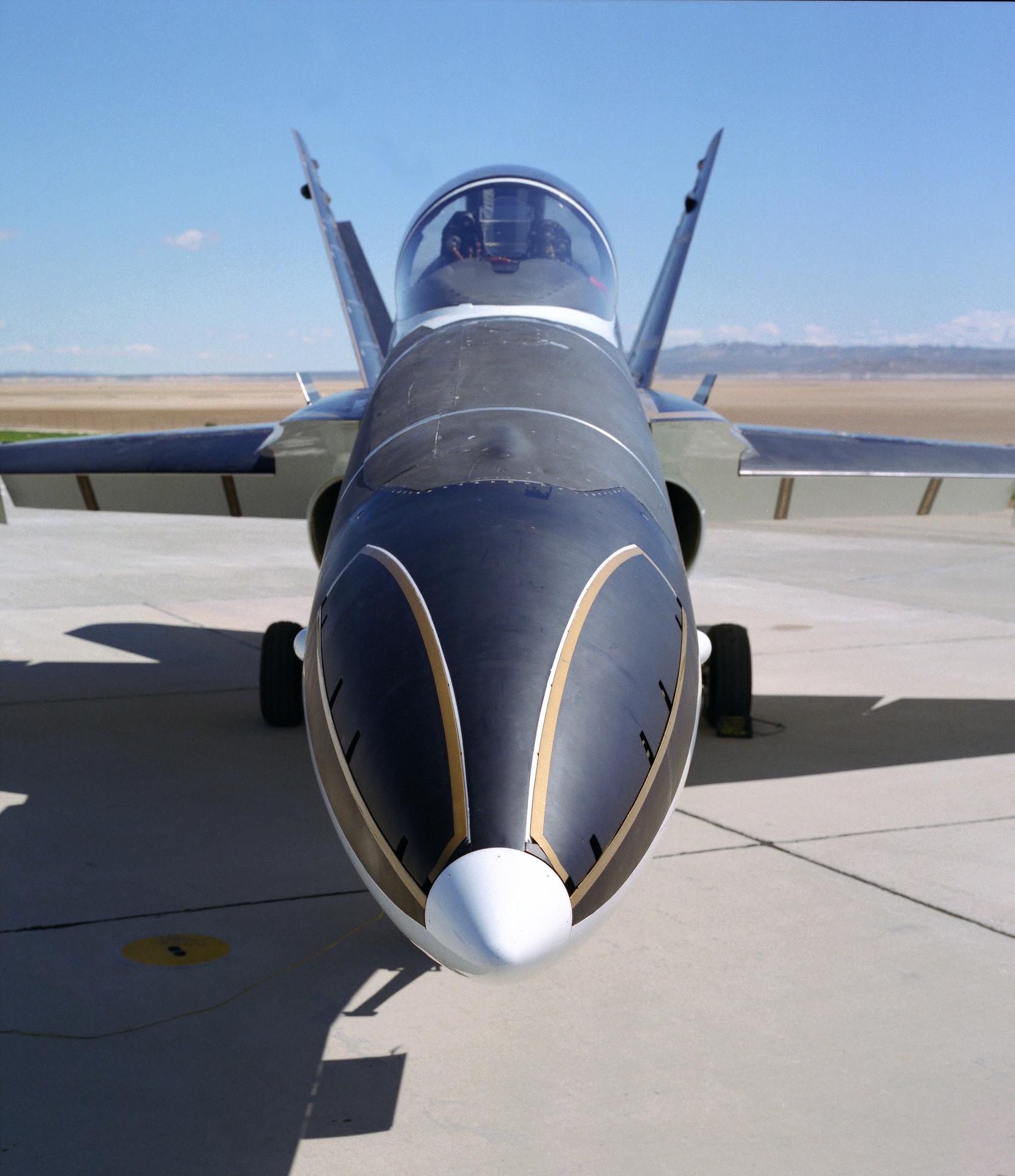 Front view of aircraft on the ground.