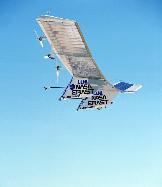 NASA image: Pathfinder aircraft taking off - setting new solar powered altitude record