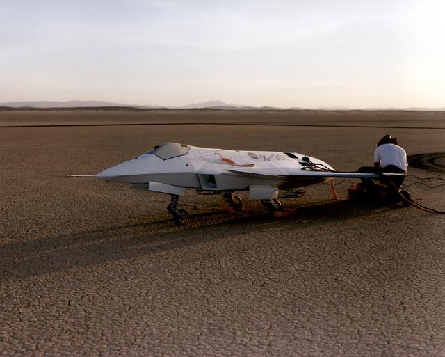 NASA image: X-36 Being Prepared on Lakebed for First Flight
