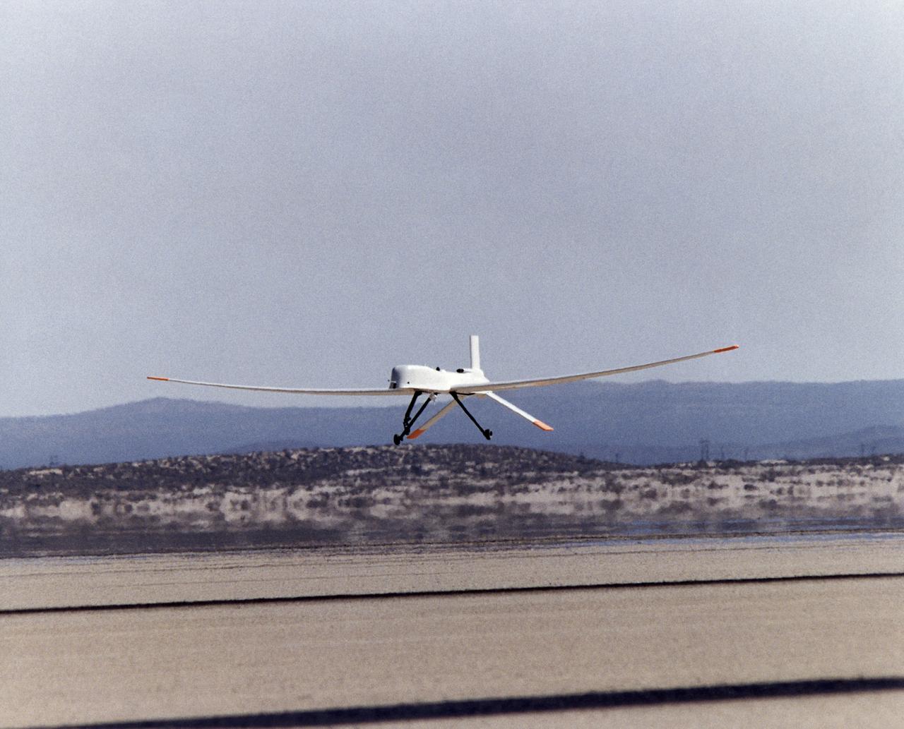 Altus I aircraft taking off from lakebed runway