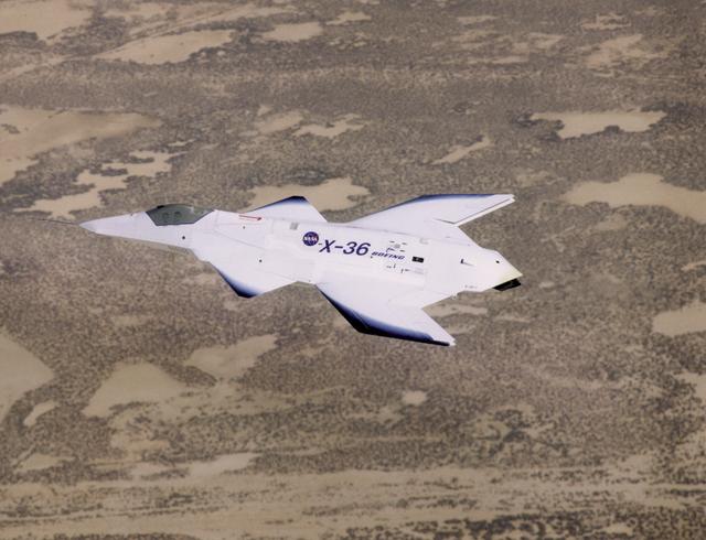 NASA image: X-36 in Flight over Mojave Desert