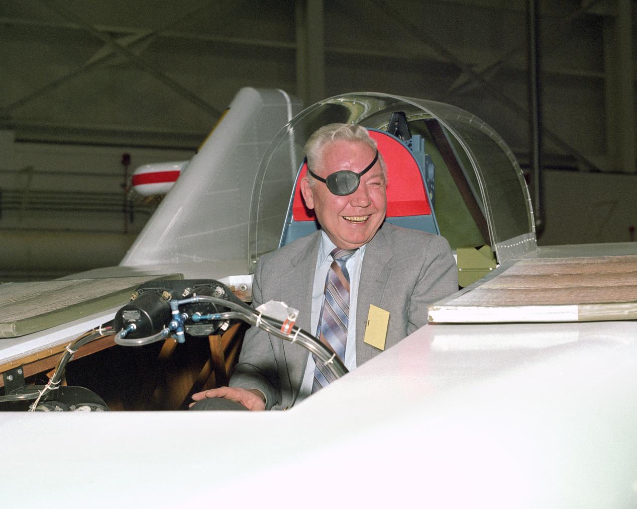 NASA Pilot Bruce Peterson in the cockpit of the restored M2-F1 Lifting Body.