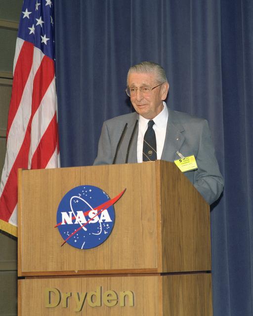NASA image: Former NACA test pilot Scott Crossfield at the 1998 "Men of Mach 2" symposium, an event celebrating his work in the 1950's on the D-558-II Skyrocket aircraft.