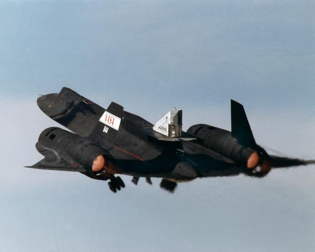 NASA image: Linear Aerospike SR-71 Experiment (LASRE) during first in-flight cold flow test