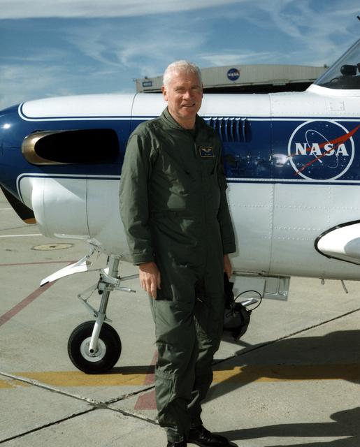 NASA image: Pilot Ed Lewis with T-34C aircraft on ramp