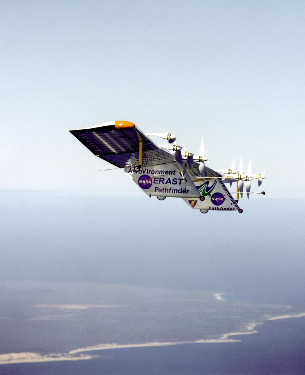 Pathfinder-Plus flying over the Hawaiian Islands in 1998 with Ni'ihau Island in the background.