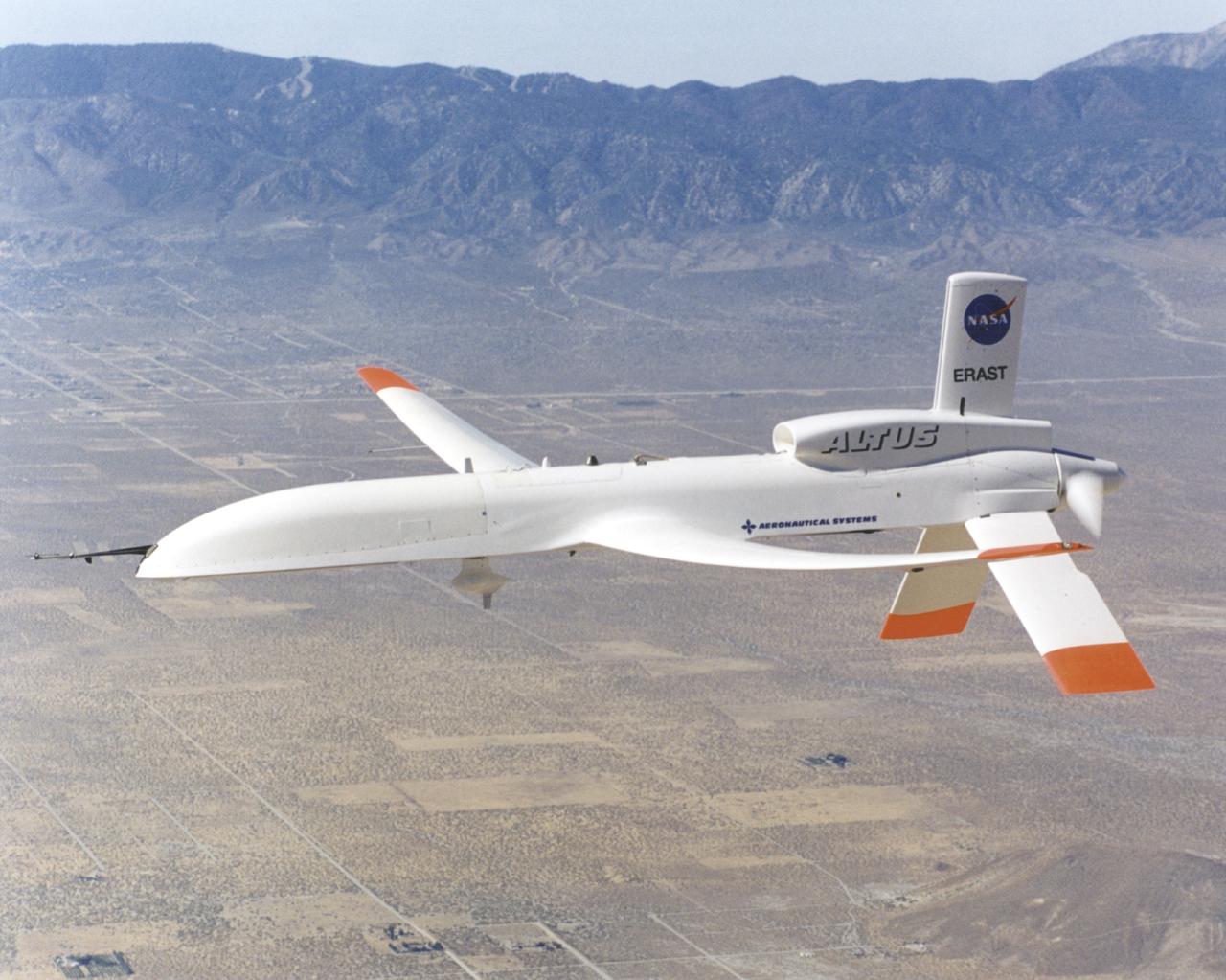 Altus II aircraft flying over southern California desert