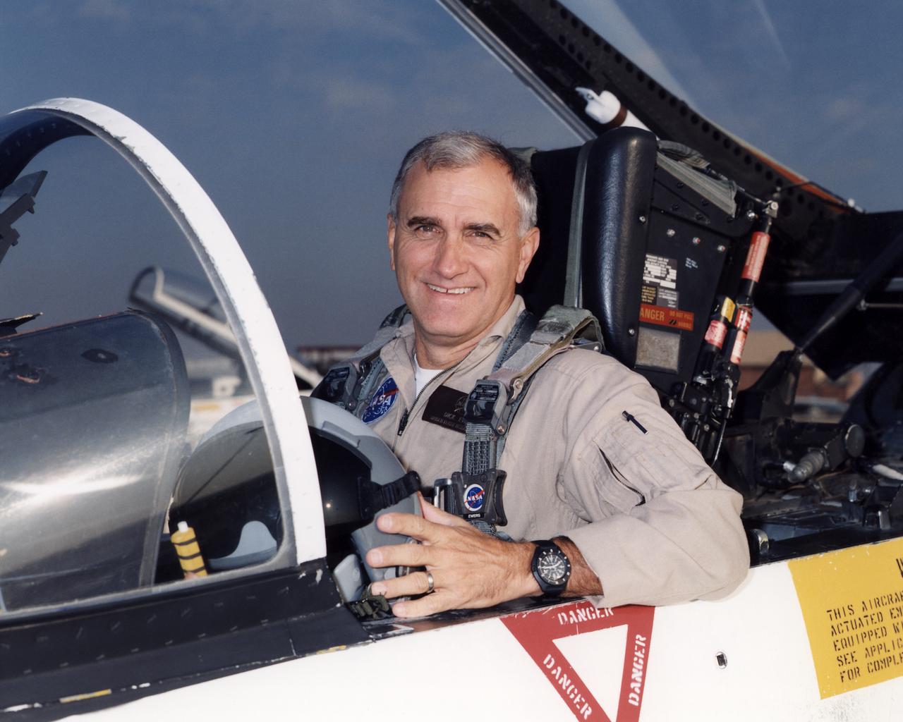 Richard G. (Dick) Ewers became a pilot in the Flight Crew Branch of NASA's Dryden Flight Research Center, Edwards, California, in May 1998. His flying duties focus on operation of the Airborne Science DC-8 and Systems Research F/A-18 aircraft, but he also maintains qualifications in the King Air and T-34C. He has more than 32 years and nearly 9,000 hours of military and civilian flight experience in all types of aircraft from jet fighters to blimps.  Ewers came to NASA Dryden from a position as an engineering test pilot with Northrop Grumman's Electronic Sensors and Systems Division (formerly Westinghouse's Electronic Systems Group). He spent eight and a half years with Westinghouse flight testing radar and forward looking infrared systems under development for military and civilian use.  Before going to work for Westinghouse, Ewers served for more than 21 years as a U.S. Marine Corps fighter and test pilot, flying F-4, A-4, and F/A-18 aircraft. He underwent flight training at Naval Air Station Pensacola, Fla., in 1969-70. He was subsequently assigned to both fighter/attack and reconnaissance squadrons before ultimately commanding an F-4S squadron for two years. Additionally, his flying included combat service in Vietnam and operational exchange tours with both U.S. Navy and U.S. Air Force squadrons flying F-4s around the world, including off aircraft carriers.  Ewers graduated from the U.S. Naval Test Pilot School in 1981 and subsequently served two tours as a test pilot at the Naval Air Test Center, Patuxent River, Md. Most of his flight test experience was with the F/A-18 Hornet. He retired from the Marine Corps in 1989 with the rank of lieutenant colonel.  Ewers graduated from the U.S. Air Force Academy in 1968 with a bachelor of science degree in engineering mechanics. He earned a master of science degree in aeronautical systems from the University of West Florida in 1970.
