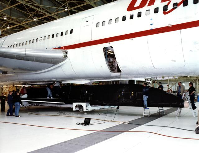 NASA image: X-34 Technology Testbed Demonstrator being mated with the L-1011 mothership