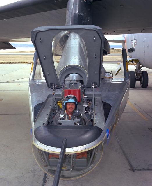 NASA image: Research Pilot Milt Thompson in M2-F2 Aircraft Attached to B-52 Mothership