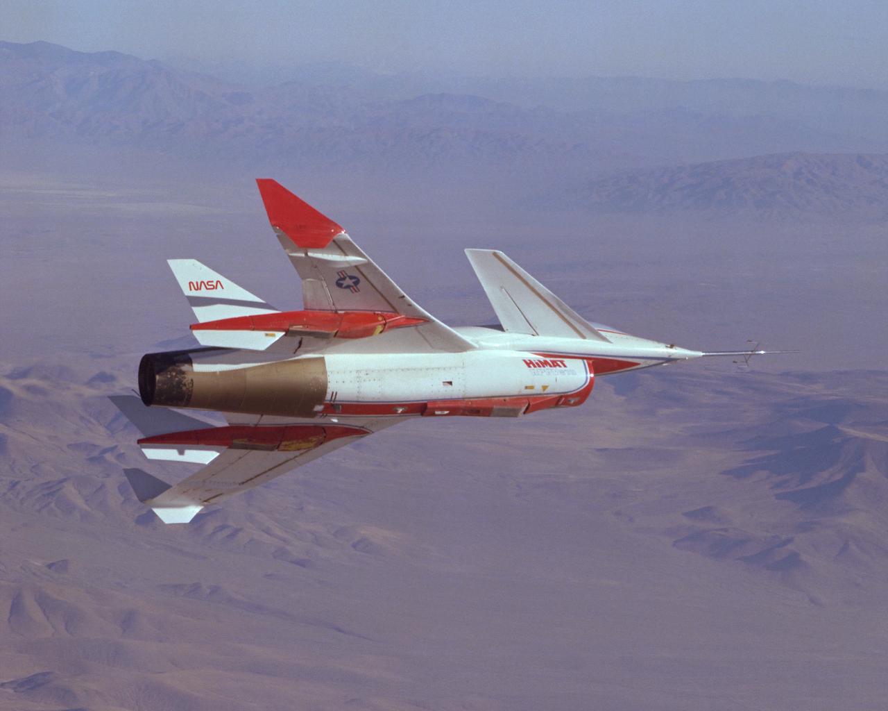 The HiMAT (Highly Maneuverable Aircraft Technology) subscale research vehicle, seen here during a research flight, was flown by the NASA Dryden Flight Research Center, Edwards, California, from mid 1979 to January 1983. The aircraft demonstrated advanced fighter technologies that have been used in the development of many modern high performance military aircraft.