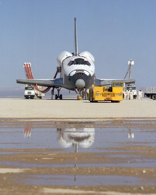 NASA image: The Space Shuttle Columbia on Rogers Dry lakebed at Edwards AFB after landing to complete its first orbital mission on April 14, 1981