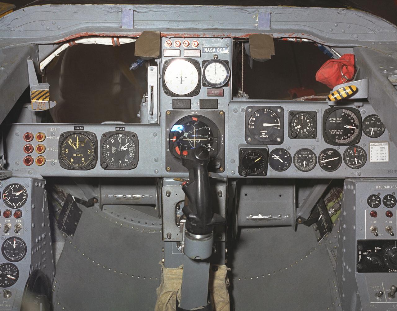 This photo shows the cockpit instrument panel of the M2-F3 Lifting Body.