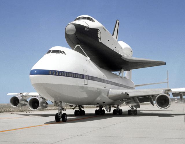 NASA image: Shuttle Enterprise Mated to 747 SCA on Ramp