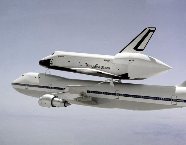 NASA image: Shuttle Enterprise Mated to 747 SCA in Flight