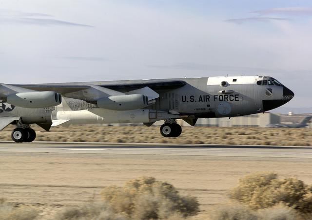NASA image: Hitching a ride on NASA's B-52 mother ship, the X-43A scramjet performed a captive carry evaluation flight from Edwards Air Force Base, California, January 26, 2004