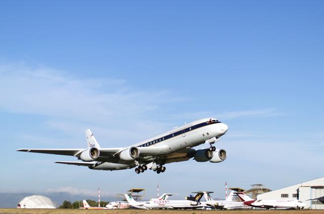 NASA image: NASA's DC-8 flying laboratory takes off from Juan Santamaria International Airport in San Jose, Costa Rica, on NASA's AirSAR 2004 campaign