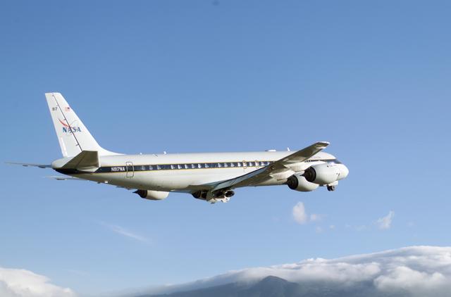 NASA image: NASA's DC-8 flying laboratory takes off from Juan Santamaria International Airport in San Jose, Costa Rica, on NASA's AirSAR 2004 campaign