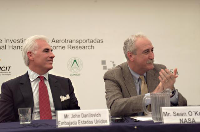 NASA image: Mr. John Danilovich, US Ambassador to Costa Rica, and NASA Administrator Sean O'Keefe at the AirSAR 2004 Mesoamerica hangar naming ceremony