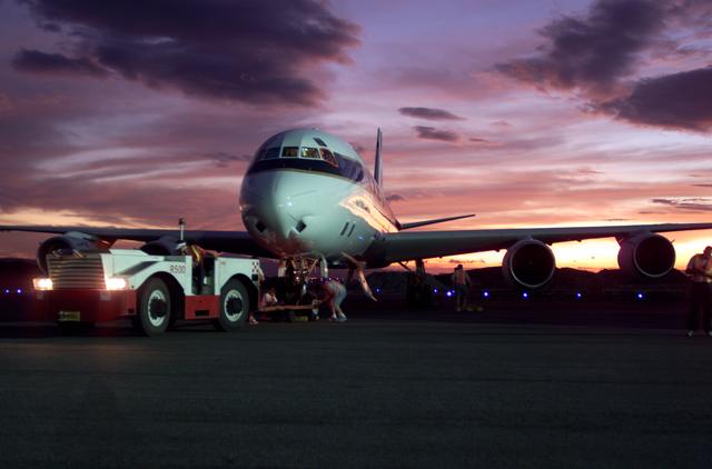 NASA image: NASA's DC-8 flying laboratory seen at sunset after a flight supporting the AirSAR 2004 Mesoamerica campaign