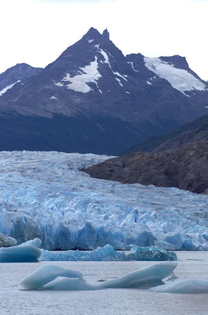 NASA image: Glacier Grey in front of The Cuernos del Paine mountains, photographed from Lago Grey (Grey Lake) during NASA's AirSAR 2004 campaign in Chile