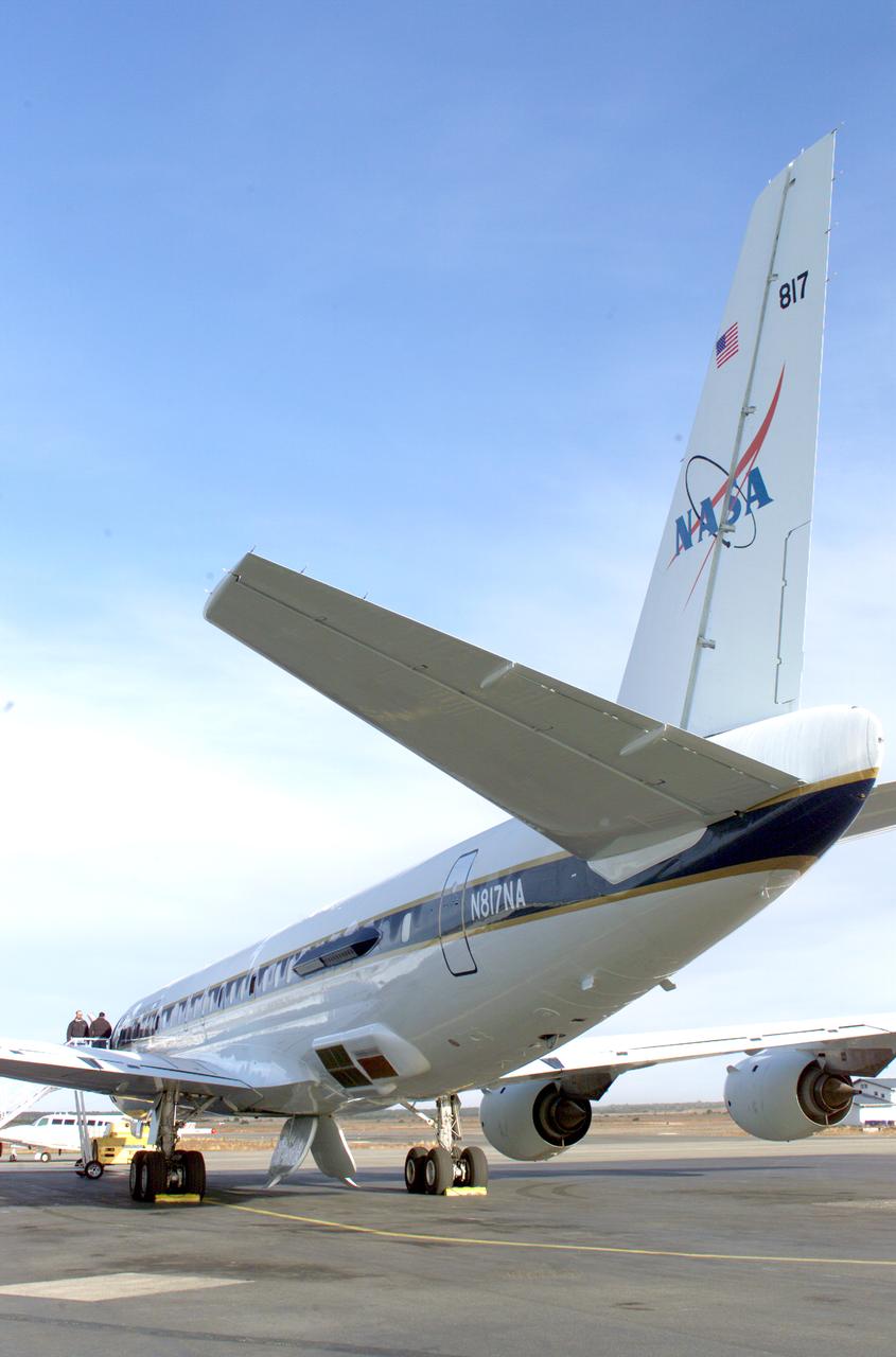 NASA’s DC-8 aircraft at Carlos Ibanez International Airport in Punta Arenas, Chile. A portion of AirSAR hardware is visible on the left rear fuselage. AirSAR 2004 is a three-week expedition in Central and South America by an international team of scientists that is using an all-weather imaging tool, called the Airborne Synthetic Aperture Radar (AirSAR), located onboard NASA's DC-8 airborne laboratory. Scientists from many parts of the world are combining ground research with NASA's AirSAR technology to improve and expand on the quality of research they are able to conduct.