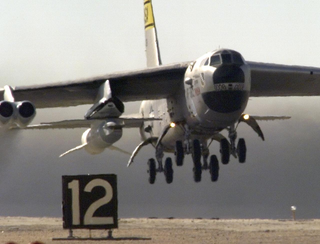 The third X-43A hypersonic research aircraft and its modified Pegasus booster rocket left the runway, carried aloft by NASA's B-52B launch aircraft from the NASA Dryden Flight Research Center at Edwards Air Force Base, California, on November 16, 2004. About an hour later the Pegasus booster was launched from the B-52 to accelerate the X-43A to its intended speed of Mach 10.