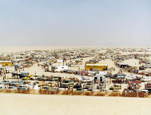 NASA image: Large crowds gathered on Rogers Dry Lake at Edwards AFB to see the first landing of the Space Shuttle Columbia, completing its first orbital mission