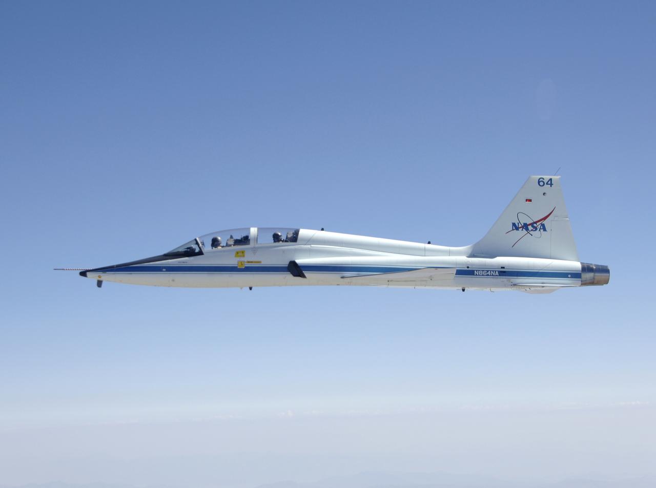 NASA Dryden's T-38 Talon trainer aircraft in flight near Edwards Air Force Base. Formerly at NASA's Langley Research Center, this Northrop T-38 Talon is now used for mission support and pilot proficiency at the Dryden Flight Research Center.