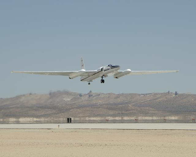 NASA image: NASA'S ER-2 #806 lifts off from Edwards Air Force Base on a CALIPS/CloudSat validation instrument checkout flight.