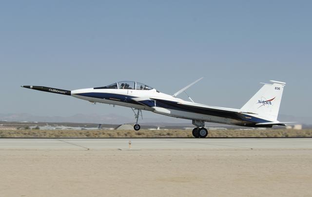 NASA image: NASA's F-15B testbed aircraft lands after the first flight of the Quiet Spike project
