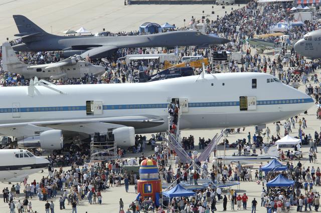 NASA image: Crowds thronged around NASA's modified 747 Shuttle Carrier Aircraft and an Air Force B-1B Lancer at the Edwards Air Force Base open house Oct. 28-29, 2006