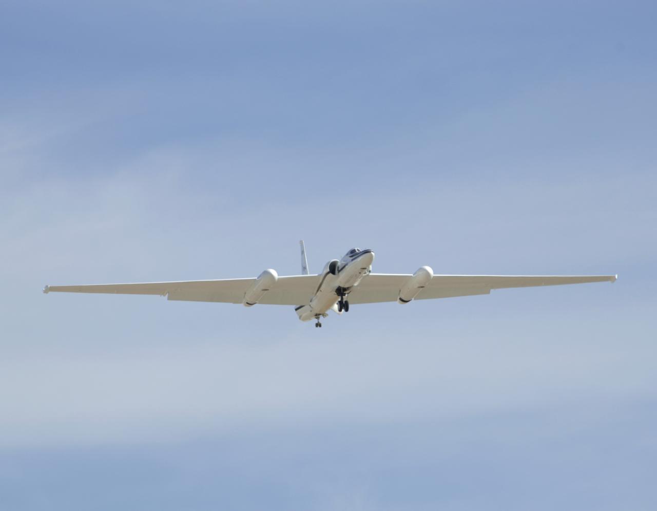 One of NASA's two ER-2 Earth resources aircraft shows off its lines during a flyover at the Edwards Air Force Base open house Oct. 28-29, 2006.