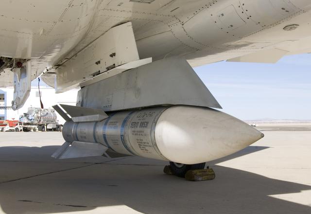 Surplus Phoenix missiles like this one mounted on the centerline pylon of NASA's F-15B research aircraft may be used to acquire hypersonic flight test data.