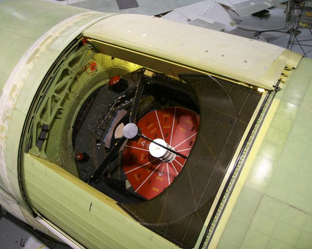 NASA image: The German-built 100-inch telescope that is the heart of NASA's Stratospheric Observatory for Infrared Astronomy is nestled in the SOFIA 747's rear fuselage
