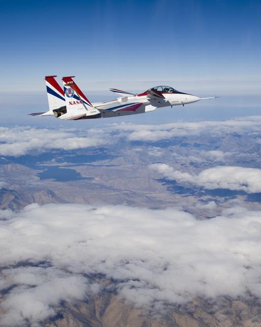 NASA image: NASA's highly modified NF-15B research aircraft cruises over Southern California's Tehachapi Mountains near Lake Isabella during a research mission.