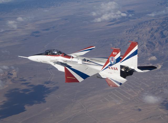NASA image: New range safety and range user system antennas for the ECANS project can be seen just behind and to the left of the cockpit on NASA's NF-15B research aircraft.