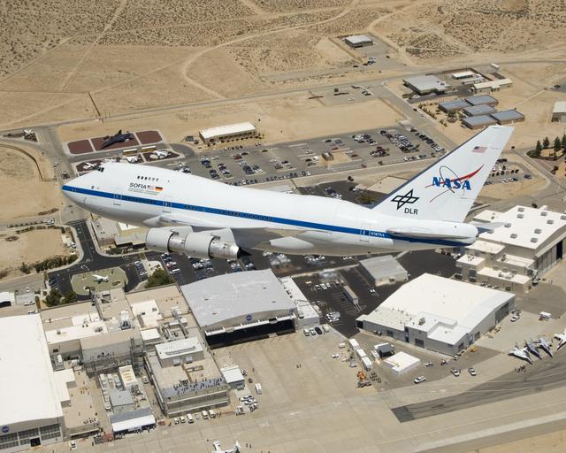 NASA image: NASA's Stratospheric Observatory for Infrared Astronomy (SOFIA) Boeing 747SP flies over NASA DFRC after a ferry flight from Waco, Texas